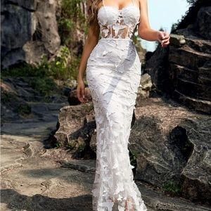 Butterfly white long dress